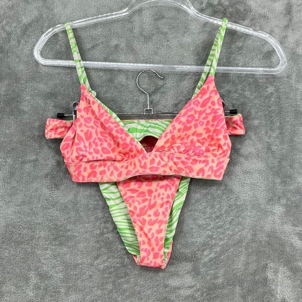Billabong Bikini Juniors Small Reversible Amimal‎ Print Neon Triangle High Cut